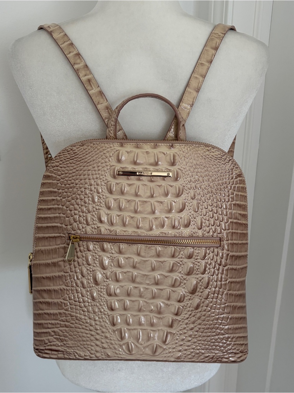 Brahmin Melbourne Mini Backpack Blush Pink Croc Embossed Leather Gold NWOT - Picture 1 of 14